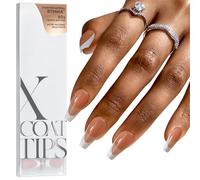 btartboxnails Xcoattips Gel Nails with French Tip - Modern French Tip Press on Medium Nails, Brown Coffin Nails, Pre Applied Tip Primer and Base Coat, No Nail File