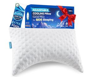btasleeep Side Sleeper Pillows for Neck & Shoulder Comfort - Ergonomic Curved Crescent Design, Adjustable Shredded Memory Foam, Cooling & Soft Cover, Extra Fill Included, King Size