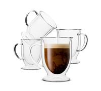 BTaT- Double Walled Glass Coffee Mugs, 12 oz, Set of 4, Glass Coffee Cups with Handle, Insulated Clear Coffee Mug for Hot and Cold Beverages, Cappuccino, Latte, Tea, Americano, Microwave Safe