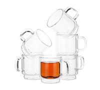 BTaT- Double Walled Stackable Espresso Cups, 2 oz, Set of 6, Clear Demitasse Coffee Mugs, Double Wall Insulated Espresso Cups, Coffee Mugs for Tea, Lattes
