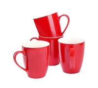 BTaT- Porcelain Coffee Mugs Set, 16 Ounces, 4 Pack, Red Ceramic Coffee Mugs with Handle, Restaurant Cups for Mocha, Tea, Cappuccino, Cocoa, Cereal, Mug Gift Set, Dishwasher and Microwave Safe