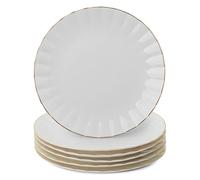 BTaT- Porcelain Dinner Plates with Gold Trim,10.5 inch, Set of 6, White Dinner Plates Bulk, White Plate Set