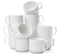 BTaT- Porcelain Stackable Coffee Mugs, 12 Pack, 12 oz, White, Ceramic Coffee Cups, Dishwasher and Microwave Safe