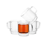 BTaT- Stackable Espresso Cups, Set of 4 (5.0 oz, 150 ml), Double Wall Glass Coffee Mugs, Clear Tea Cup, Demitasse