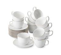 BTaT- White Porcelain Tea Cups and Saucers Set of 12, 8oz Capacity - Mother's Day Gift