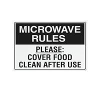 Btbaspa Microwave Rules Please Cover Food Clean After Use Sign Outdoor Metal Sign - 12 X 8 Metal Signs for Business, Workplace, Office, Home, Delivery Signs, Road Signs, Garden Signs