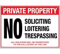 Btbaspa Private Property No Soliciting Loitering Trespassing Outdoor Metal Sign - 12 X 8 Metal Signs for Business, Workplace, Office, Home, Delivery Signs, Road Signs, Garden Signs