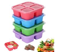 BTBHIHO 4 Pack Snack Containers Box, Reusable Bento Snack Box with 4 Compartments for Kids Adults, Sectioned Lunch Box, Leakproof Divided Food Storage for School Work Travel (Red/Green/Purple/Blue)