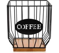 BTBHIHO Square Coffee Capsule Holder with Lid, Black Metal & Wood Coffee Pod Organizer, Corrosion-Resistant Iron Frame, Storage Basket for Bar Restaurant Home Kitchen