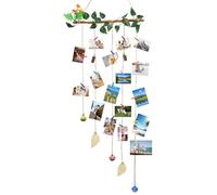 BTBHIHO Wood Picture Frame for Wall Hanging, Handmade Jute String Photo Display Board with 15 Random Color Clips, Wall Mounted Collage Frame for Photo Wall Decor, Hook & Nail Included
