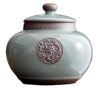 BTBTB Vintage Ceramic Tea Jar,tea caddy,kitchen storage,Porcelain Tea Canister for Loose Tea Vintage Chinese Style Ceramic Tea Storage Containers with Golden Pattern and Tassel Decoration(Green)