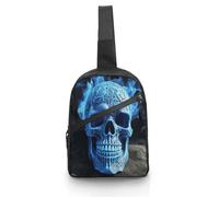 BTCOWZRV 3D Print Blue Skull Foldable Sling Bag for Men & Women, Chest Bag Daypack Fanny Pack Crossbody for Travel Work Sport