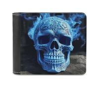 BTCOWZRV 3D Print Blue Skull Slim Wallets for Men Bifold Wallet