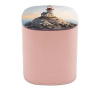 BTCOWZRV 3D Seaside Lighthouse Jewelry Organizer with Mirror, 4-Layer Rotating Jewelry Box for Ring Earring Necklaces Bracelets Hair Accessories, Gift for Women