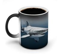 BTCOWZRV 3D Shark Fish Color Changing 11.83 Oz Ceramic Coffee Mug, Heat Sensitive Mug with Handle, Tea Cup for Home Office Party