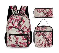 BTCOWZRV 3PCS Backpacks Set Large Capacity Multifunction Blooming Cherry Tree Laptop Backpack with Lunch Bag Pencil Case Trendy Backpack And Pen Bag 3 in 1 Set Travel Daypack Gifts, Style, One Size,