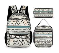 BTCOWZRV 3PCS Backpacks Set Large Capacity Multifunction Boho Triangle Stripes Laptop Backpack with Lunch Bag Pencil Case Trendy Backpack And Pen Bag 3 in 1 Set Travel Daypack Gifts, Style, One Size,