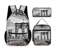 BTCOWZRV 3PCS Backpacks Set Large Capacity Multifunction Brooklyn Bridge Laptop Backpack with Lunch Bag Pen Case Trendy Backpack And Pen Bag 3 in 1 Set Travel Daypack Gifts, Style, One Size, Daypack,