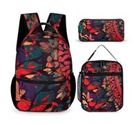 BTCOWZRV 3PCS Backpacks Set Large Capacity Multifunction Colorful Abstract Red Flowers Laptop Backpack with Lunch Bag Pen Case Trendy Backpack And Pen Bag 3 in 1 Set Travel Daypack Gifts, Style, One,