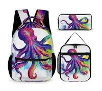 BTCOWZRV 3PCS Backpacks Set Large Capacity Multifunction Colorful Octopus Laptop Backpack with Lunch Bag Pencil Case Trendy Backpack And Pen Bag 3 in 1 Set Travel Daypack Gifts, Style, One Size,