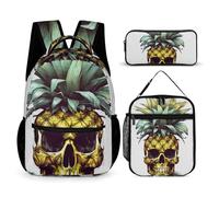 BTCOWZRV 3PCS Backpacks Set Large Capacity Multifunction Cool Skull Pineapple Laptop Backpack with Lunch Bag Pencil Case Trendy Backpack And Pen Bag 3 in 1 Set Travel Daypack Gifts, Style, One Size,