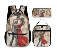 BTCOWZRV 3PCS Backpacks Set Large Capacity Multifunction Dance A Pas De Deux Laptop Backpack with Lunch Bag Pencil Case Trendy Backpack And Pen Bag 3 in 1 Set Travel Daypack Gifts, Style, One Size,