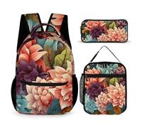 BTCOWZRV 3PCS Backpacks Set Large Capacity Multifunction Flowers As Background Laptop Backpack with Lunch Bag Pen Case Trendy Backpack And Pen Bag 3 in 1 Set Travel Daypack Gifts, Style, One Size,