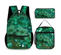 BTCOWZRV 3PCS Backpacks Set Large Capacity Multifunction Green Sparkly Spring Laptop Backpack with Lunch Bag Pencil Case Trendy Backpack And Pen Bag 3 in 1 Set Travel Daypack Gifts, Style, One Size,
