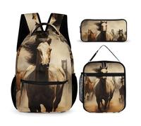 BTCOWZRV 3PCS Backpacks Set Large Capacity Multifunction Many Horses Laptop Backpack with Lunch Bag Pencil Case Trendy Backpack And Pen Bag 3 in 1 Set Travel Daypack Gifts, Style, One Size, Daypack,