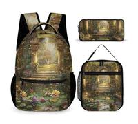 BTCOWZRV 3PCS Backpacks Set Large Capacity Multifunction Old Garden Painting Laptop Backpack with Lunch Bag Pencil Case Trendy Backpack And Pen Bag 3 in 1 Set Travel Daypack Gifts, Style, One Size,
