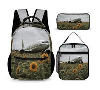 BTCOWZRV 3PCS Backpacks Set Large Capacity Multifunction Plane Flies to Sunflower Field Laptop Backpack with Lunch Bag Pencil Case Trendy Backpack And Pen Bag 3 in 1 Set Travel Daypack Gifts, Style,