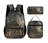 BTCOWZRV 3PCS Backpacks Set Large Capacity Multifunction Rome Moon Shines Laptop Backpack with Lunch Bag Pencil Case Trendy Backpack And Pen Bag 3 in 1 Set Travel Daypack Gifts, Style, One Size,
