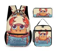 BTCOWZRV 3PCS Backpacks Set Large Capacity Multifunction Summer Cartoon Crab Laptop Backpack with Lunch Bag Pencil Case Trendy Backpack And Pen Bag 3 in 1 Set Travel Daypack Gifts, Style, One Size,