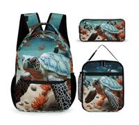 BTCOWZRV 3PCS Backpacks Set Large Capacity Multifunction Turtle Starfish Laptop Backpack with Lunch Bag Pencil Case Trendy Backpack And Pen Bag 3 in 1 Set Travel Daypack Gifts, Style, One Size,