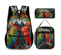 BTCOWZRV 3PCS Backpacks Set Large Capacity Multifunction Two Colored Parrots Laptop Backpack with Lunch Bag Pen Case Trendy Backpack And Pen Bag 3 in 1 Set Travel Daypack Gifts, Style, One Size,