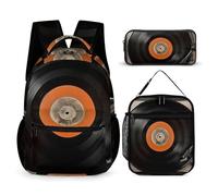 BTCOWZRV 3PCS Backpacks Set Large Capacity Multifunction Vintage Vinyl Record Laptop Backpack with Lunch Bag Pencil Case Trendy Backpack And Pen Bag 3 in 1 Set Travel Daypack Gifts, Style, One Size,