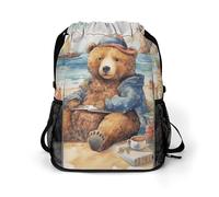 BTCOWZRV A Bear on The Beach Drawstring Backpack, Sports Gym Bag with Bottom Pocket And Mesh Pockets, String Bag for Men Women