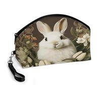 BTCOWZRV A Beautiful White Rabbit Curved Makeup Bag, Large Capacity PU Leather Cosmetic Bag, Portable Zipper Toiletry Bags for Women