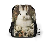 BTCOWZRV A Beautiful White Rabbit Drawstring Backpack, Sports Gym Bag with Bottom Pocket And Mesh Pockets, String Bag for Men Women