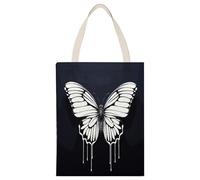 BTCOWZRV A Black And White Butterfly Canvas Tote Bag, Reusable Grocery Bags with Long Handles, Easy to Carry for Gift Shopping Work