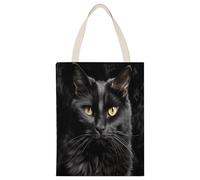 BTCOWZRV A Black Cat on A Black Background Canvas Tote Bag, Reusable Grocery Bags with Long Handles, Easy to Carry for Gift Shopping Work