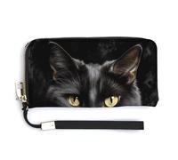 BTCOWZRV A Black Cat on A Black Background PU Leather Clutch Wallet for Women, Large Capacity Wristlet Wallet with Zip & Removable Hand Strap