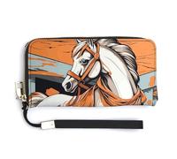 BTCOWZRV A Cartoon Horse PU Leather Clutch Wallet for Women, Large Capacity Wristlet Wallet with Zip & Removable Hand Strap