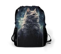 BTCOWZRV A Cat in A Nebula Drawstring Backpack, Sports Gym Bag with Bottom Pocket And Mesh Pockets, String Bag for Men Women