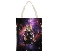 BTCOWZRV A Cat in Outer Space Canvas Tote Bag, Reusable Grocery Bags with Long Handles, Easy to Carry for Gift Shopping Work