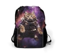 BTCOWZRV A Cat in Outer Space Drawstring Backpack, Sports Gym Bag with Bottom Pocket And Mesh Pockets, String Bag for Men Women