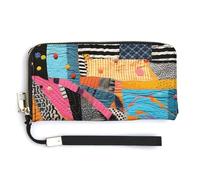 BTCOWZRV A Colorful Quilt PU Leather Clutch Wallet for Women, Large Capacity Wristlet Wallet with Zip & Removable Hand Strap