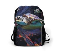 BTCOWZRV A Colorful Tropical Sea Turtle Drawstring Backpack, Sports Gym Bag with Bottom Pocket And Mesh Pockets, String Bag for Men Women