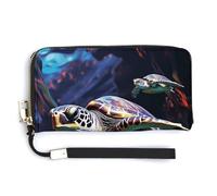 BTCOWZRV A Colorful Tropical Sea Turtle PU Leather Clutch Wallet for Women, Large Capacity Wristlet Wallet with Zip & Removable Hand Strap