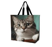 BTCOWZRV A Curious Cat Tote Bag Grocery Shopping Bags Shoulder Bag